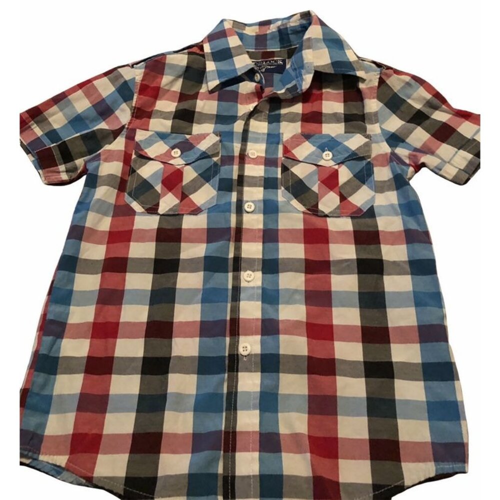 Roadblock Button Down Plaid Shirt Boys Size Small 8 Short Sleeve Pockets